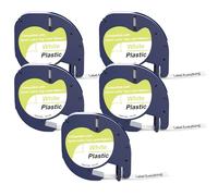 5x Yowell Ruban pour Etiqueteuse - Recharge Compatible avec Dymo Letratag Ruban 12mm x 4m, Etiquette Compatible pour Dymo Letratag 200B LT-100H XR LT-100T, Noir sur Blanc Recharge 91201 91221