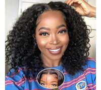 5x5 HD Lace Closure Wear and Go Bob Wig Human Hair Deep Wave Glueless Wigs Perruque Cheveux Humain pas de Colle Pre Cut Perruque Femme Naturelle Brésilien Bouclée Couleur Naturelle 12 Pouces