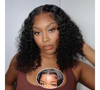 5x5 HD Lace Closure Wear and Go Bob Wig Human Hair Deep Wave Glueless Wigs Perruque Cheveux Humain pas de Colle Pre Cut Perruque Femme Naturelle Brésilien Bouclée Couleur Naturelle 16 Pouces