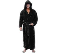 (5XL, black) Men's Bathrobes, Resort Hotel Home Spa Terry Fleece Plush Long Hooded Robe