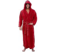 (5XL, Red) Men's Bathrobes, Resort Hotel Home Spa Terry Fleece Plush Long Hooded Robe