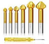 6+1 Pcs Fraise à Noyer Fraise Conique Chanfreiner 90° HSS, Ø 6,3-20,5 mm Dents Revêtement Titane Outil Fraise Cylindrique pour foret fraisé en acier au carbone Bois Métal PVC Home et Construction