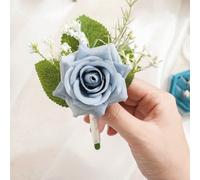 6/1 pièce Ensemble Boutonnière Rose Bleu Clair avec Gypsophile, Épingle de Revers en Fleur de Soie Réaliste pour Marié, Garçons d'Honneur, Mariages, Bal de Promo, Anniversaire, Retour au Pays et Occas