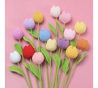 6 /1 pièce Tulipes tricotées à la main avec des couleurs mélangées, tulipes simulées, fleurs tissées simulées immortelles, fleurs simulées tricotées, fleurs fraîches, les meilleurs cadeaux pour Noël, 