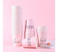 6/10/12/20 pièces Gobelets en papier rose pour mariage, 9oz Gobelets jetables pour fête de célibataire, Gobelets pour boissons froides & chaudes, Imprimés avec texte manuscrit blanc clair, Convient po