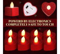 6/12/24 pièces Bougies sans flamme à LED en forme de cœur avec pile, bougies chauffe-plat rouges réalistes, convient pour la Saint-Valentin, les mariages, les anniversaires, la décoration de chambre, 