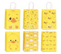 6/12/24 pièces Petits sacs en papier thème canard jaune, couleur jaune vif, convient pour les fêtes de la petite enfance, l'heure du conte, la chasse au trésor, les récompenses en classe, la décoratio