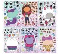 6/12 feuilles Gabby's Dollhouse faire un visage Puzzle autocollants enfants rendre votre propre jeu de bricolage enfants dessin animé Puzzle jouets éducatifs cadeau 12sheets