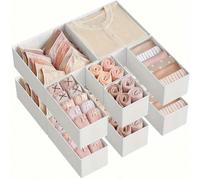 6/12 pièces Boîtes de rangement pliables en tissu avec installation par tension - Organisateurs de placard et de tiroir rose pastel minimalistes pour sous-vêtements, soutiens-gorge, chaussettes, compa