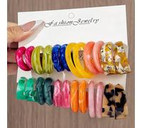 6-12 pièces/Set Boucles d'oreilles en forme de C en acrylique et résine à la mode Première carte 6 paires,Deuxième carte 6 paires,Modèle de l'image principale 12 pairesABS
