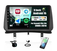 6+128G Android 15 CAMECHO Autoradio 8-Cœur pour Renault Clio 3 (2005-2014) | 9 Pouces, Bluetooth Radio, GPS Wi-FI, CarPlay Sans Fil Android Auto, FM/RDS 32 Bandes et Caméra de Recul