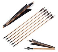 6/12pcs Tir à l'arc Flèches de Bambou Flèches de Chasse Traditionnelles Arbre de Flèche en Bambou avec 5" Plumes Naturelles Pointe de Flèche en Métal (Type 2:Noir, 6pcs)