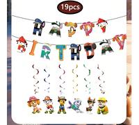 6/13/19 pièces Bannière d'anniversaire joyeux thème Pat'Patrouille, ballon spiralé, articles de décoration de fête, drapeau Chase suspendu en décoration spiralée, décoration d'ambiance de fête, décora
