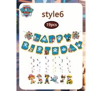 6/13/19 pièces Bannière d'anniversaire thème Pat'Patrouille, ballons spiralés, décorations de fête, drapeau de Chase, décoration spiralée suspendue, décoration d'ambiance de fête, décorations de fête 