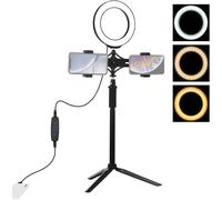 6,2 Pouces Led Ring Vlogging Photographie Vidéo Kits Live Broadcast Dual Phone Support Usb 3 Modes Dimmable Avec Trépied Et Tige D'Extension Pour Maquillage Youtube Video Vlogging Équipement