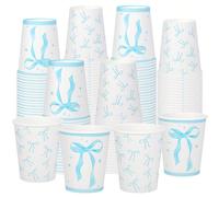 6/20/40 pièces Gobelets en papier jetables avec nœud bleu clair, gobelets de fête avec imprimé nœud élégant, pour anniversaires, enterrements de vie de jeune fille, thés, rassemblements avec thème coq