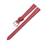 6-20mm Bracelet de montre en cuir de vachette confortable ultra-mince respirant et agréable pour la peau, bracelet de montre en cuir véritable à boucle ardillon en or rose, Rouge, 9mm