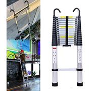 6,2m Échelle télescopique en aluminium avec 2 crochets, échelle d’appui antidérapante avec 15 barreaux, échelle télescopique portable pour extérieur et intérieur, capacité de charge de 150 kg
