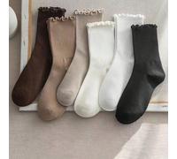 6/3/1 paire de chaussettes mi-mollet pour femmes avec bordure volantée de couleur unie, minimaliste, élégante, polyvalente et confortable. Chaussettes mi-mollet pour femmes avec volants et motifs flor