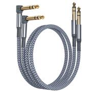6.35mm Stereo Audio Jack Cable (1M/2 Pack) Angled Cord TRS Instrument 1/4 Male to Male Right Angle for Electric Guitar,Bass,Keyboard,Mixer,Amplifier,Speaker