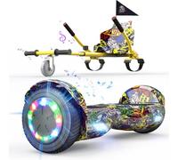 6,5" Hoverboards avec Hoverkart, Skateboard avec Siège pour Enfants Adultes, Hoverboards avec Siège, Batterie 4Ah, Hoverboards avec Musique Bluetooth et Lumières LED,Max 15 km/h
