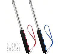 6,5 pi Ensemble de 2 pièces de mât de drapeau rétractable portatif, mât de drapeau télescopique en acier inoxydable avec pointeur de guidage et fonction de pointage, convient pour le guide touristique
