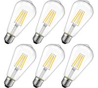 6.5 W E27 ST64 LED Filament Bulb,Equivalent to 60 W Incandescent Bulb,Retro Edison Bulb,806LM 2700K Warm White,Non-Dimmable,Pack of 6