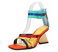 6.5CM/2.55IN Open Toe Thin Strap Colorful Wrist Strap High Heel Sandals Square Toe Catwalk Grande Taille High Heel Women's Shoes,Orange,41 EU