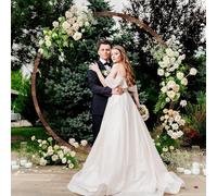 6.6FT Round Wooden Wedding Arch - Rustic Outdoor Archway Pergola for Ceremony, Bridal Shower, Garden Decor, Climbing Plants & Flower Ballons, Stylish Wedding Backdrop