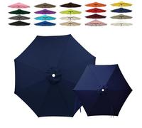 6/8 Baleines Auvent de Remplacement pour Parasol 2m 2.5m 3.0m 4.0m, Toile de Parasol Déporté Remplacement Canopy, Tissu Polyester Résistant UV30+ Housse de Rechange(Dark Blue,8-RIBS-6.6FT/2.0m)