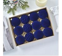 6 à 12 boules de Noël floquées bleu foncé de 8 cm, décoration pour sapin de Noël, boules de Noël floquées rouge vin et vert foncé