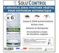 6 Aérosols Insecticide 250 ml au Pyrèthre Végétal - Compatible Diffuseur Automatique - Action Choc Contre Volants et Rampants