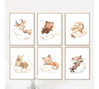 6 Affiches Chambre Bebe Beige Tableau Bebe Animaux Affiches Animaux Chambre Bebe Poster Beige Nuage Biche Lapin Renard Deco Chambre Bébé Fille Decoration Murale Boho 21x30 Toile Fille Garcon Cadeau