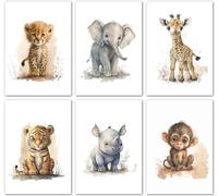 6 Affiches Decoration Murale Animaux Tableau Chambre Bébé 21x30 Poster Safari Toile Boho Enfant Garcon Cadeau SANS CADRE