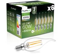 6 ampoules LED E14 BA35 7W = 60W 806lm 4000K blanc neutre filament 360? LumiLED