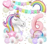 6 an Decoration Anniversaire Licorne Fille,énorme Licorne Balloons,Fournitures Fête Licorne 6 Ans,Géants Ballons Numéro 6,3D Énorme Licorne Ballon,Joyeux Anniversaire Bannière,Décoration Anniversaire