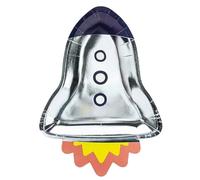 6 Assiettes en Carton en Forme de fusée 21,5 x 29,5 cm - Argenté/Gris - Taille Unique