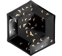 6 assiettes en carton, Halloween/ chauve-souris, noir