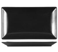 6 Assiettes En Grès Boston Noir Rectangulaire 25x15 H&H