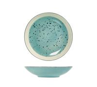 6 Assiettes En Grès Mimosa Bleu Fond Cm22 H&H