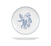 6 Assiettes Plates Ocean En Porcelaine Décorée 27 Cm.