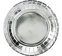6 assiettes rondes en carton argenté, brillantes, 18cm