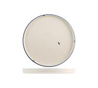 6 Assiettes Rondes Rye En Porcelaine Blanche Avec Bord Bleu 20 Cm.