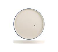 6 Assiettes Rondes Rye En Porcelaine Blanche Avec Bord Bleu 20 Cm.