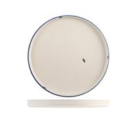 6 Assiettes Rondes Rye En Porcelaine Blanche Avec Bord Bleu 25 Cm.