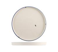 6 Assiettes Rondes Rye En Porcelaine Blanche Avec Bord Bleu 25 Cm.