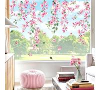 6 Autocollants Vitre Printemps Fleurs Tombantes Roses Double Face Stickers Fenêtre Réutilisables sans Colle Déco Vitre Anti-Collision Oiseaux pour Maison, Bureau, Miroir - 20x29 cm