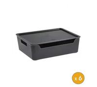 6 Bacs de rangement avec couvercle élégant 9 Litres - Gris