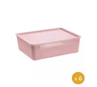 6 Bacs de rangement avec couvercle élégant 9 Litres - Rose