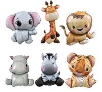 6 Ballons Animaux Jungle, XXL Jungle Animal Feuille D'aluminium Ballons, Géant lion tigre éléphant Ballons, zèbre girafe hippopotame Helium Ballons pour Enfants anniversaire fête